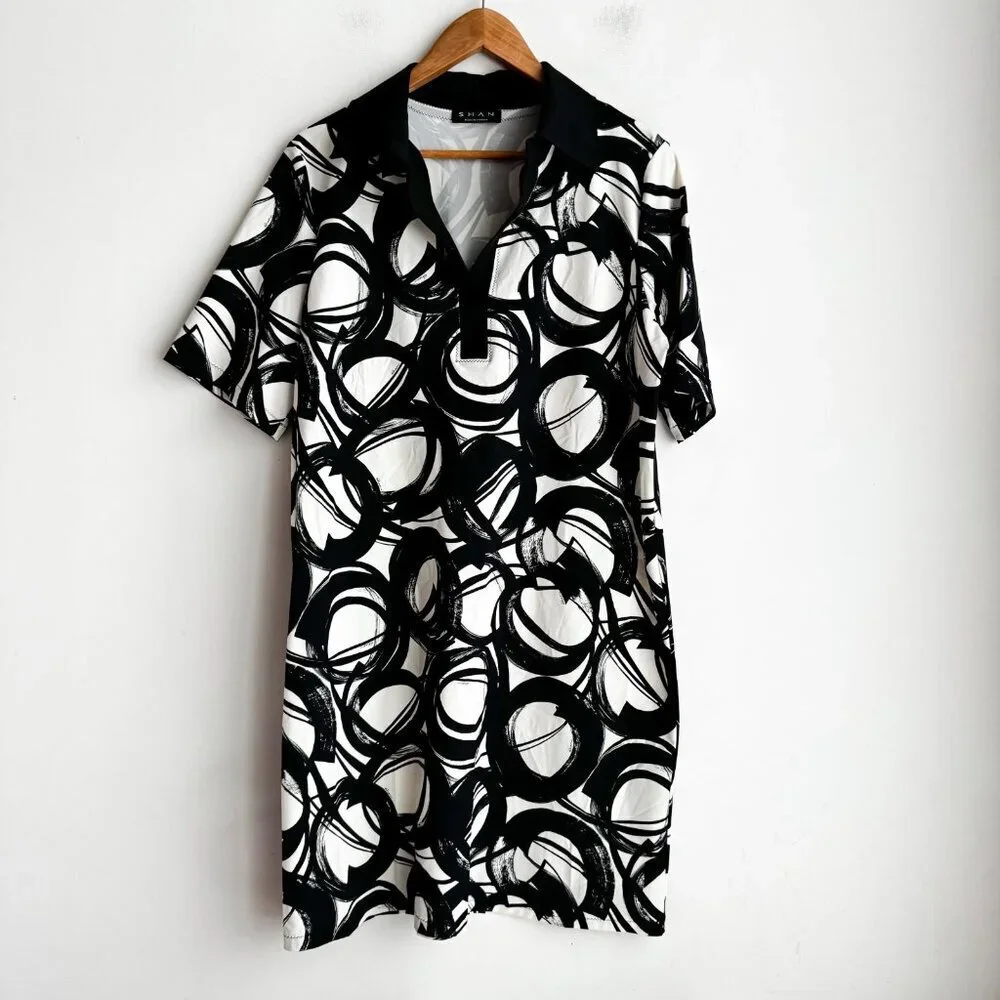 Shan Black White Geometric Print Scuba Fabric Dress XL - Picture 6 of 6
